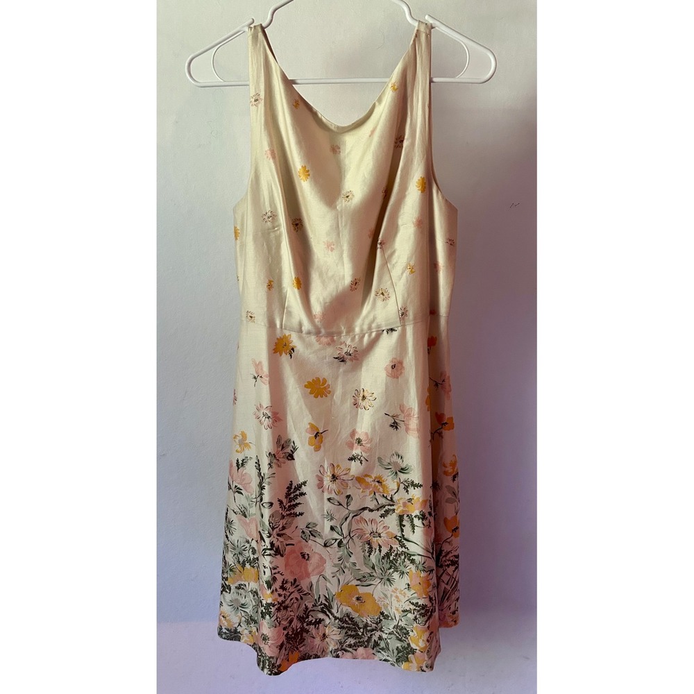 LOFT Outlet Floral Cotton Fit & Flare Dress Cream Pink Yellow Size 6 Sleeveless